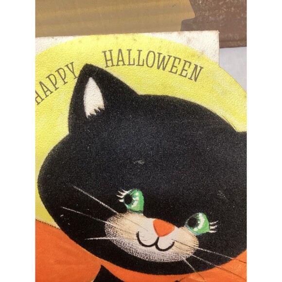 Gibson Halloween Flocked Black Cat Greeting Card Die Cut Stand Up Double Sided - Picture 10 of 10